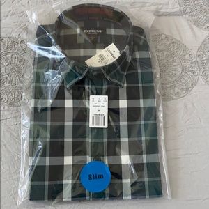 Express Black and Green Plaid Dress Shirt